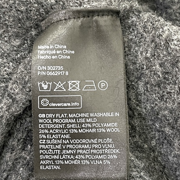 H&M Draped Cowl Neck Sweater Wool Blend Sz M Charcoal Gray Dropped Shoulders - Picture 7 of 7